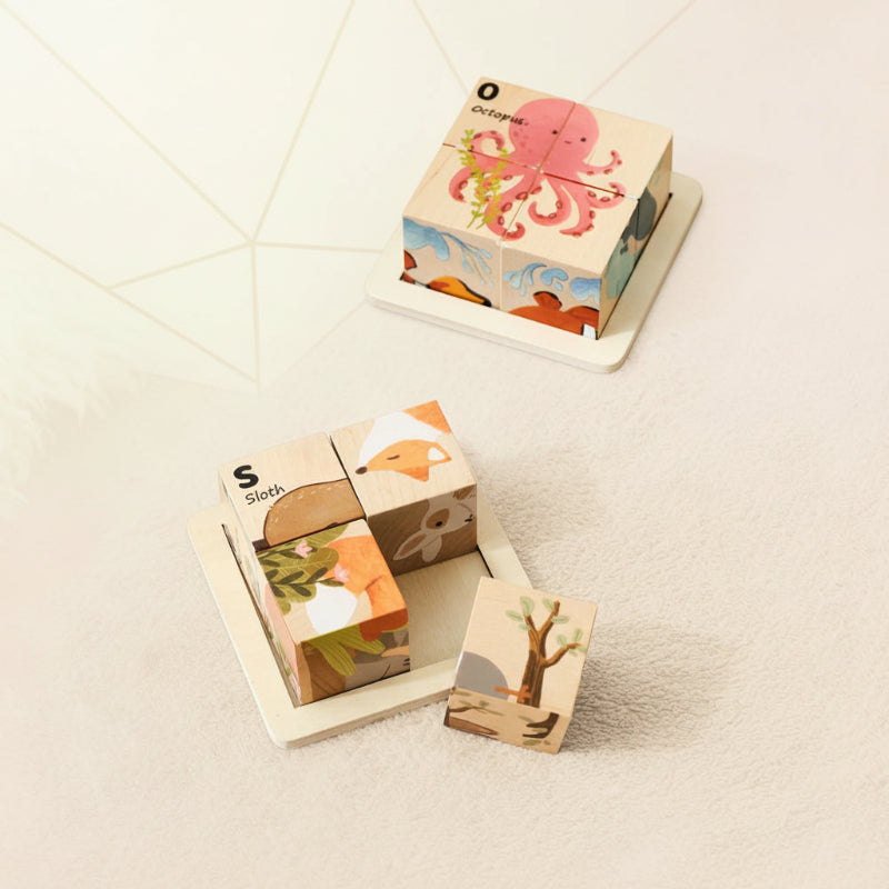 Unisex Montessori Animal Wooden Puzzle 6-in-1