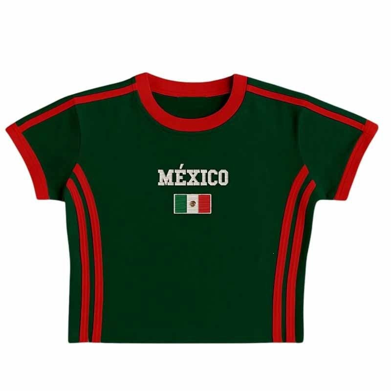Unisex Retro Slim Fit Sporty Short Sleeve T-Shirt with Flag Motif