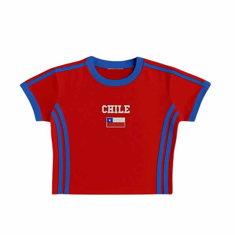 Unisex Retro Slim Fit Sporty Short Sleeve T-Shirt with Flag Motif