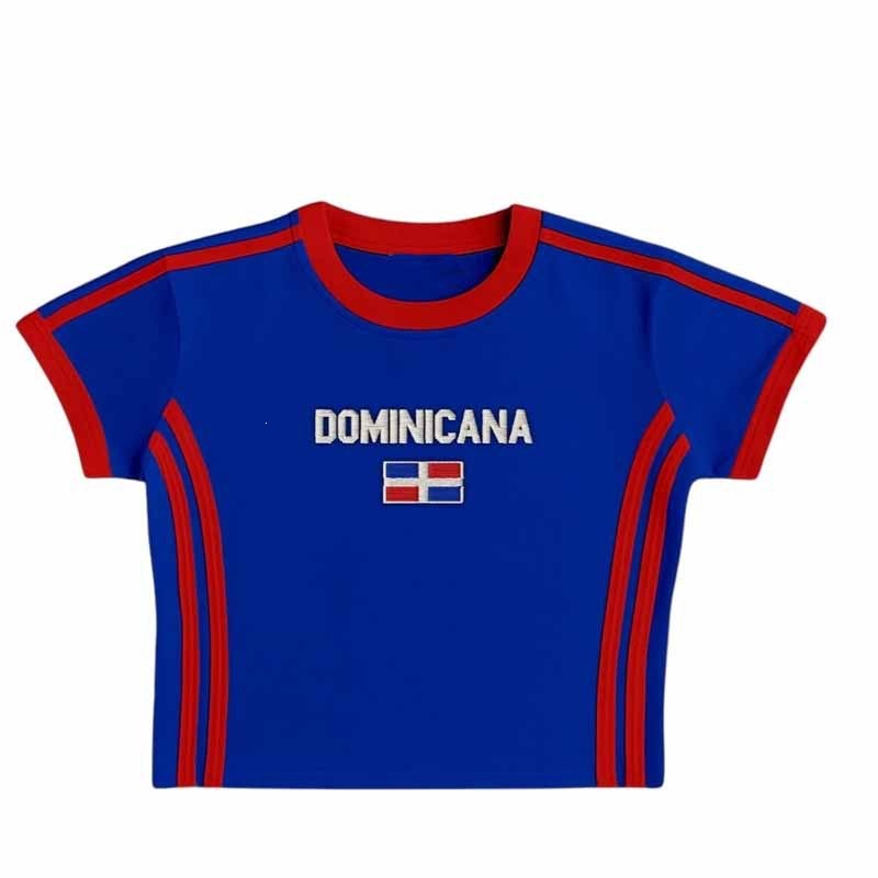 Unisex Retro Slim Fit Sporty Short Sleeve T-Shirt with Flag Motif
