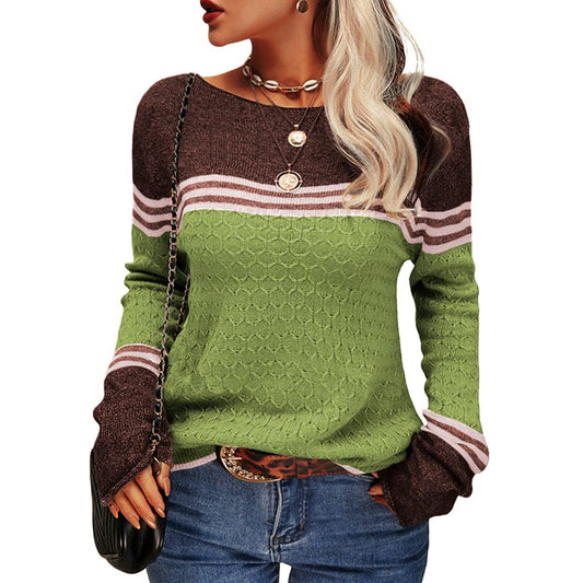 Women's Color Block Crew Neck Sweater - Image 1
