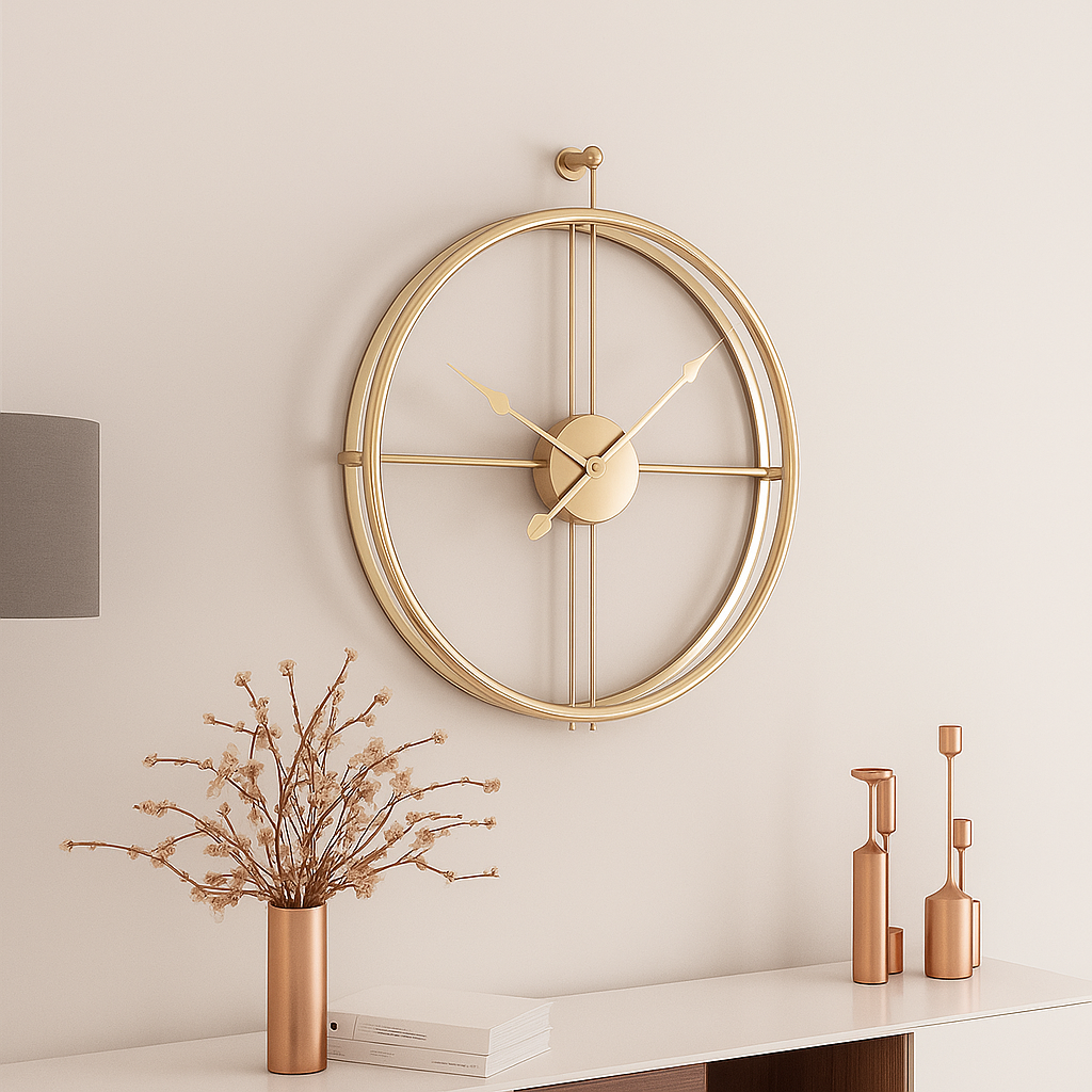 Vermilion Modern Wall Clock – Silent Quartz, Minimalist Design, 55/60 cm, Black/Gray