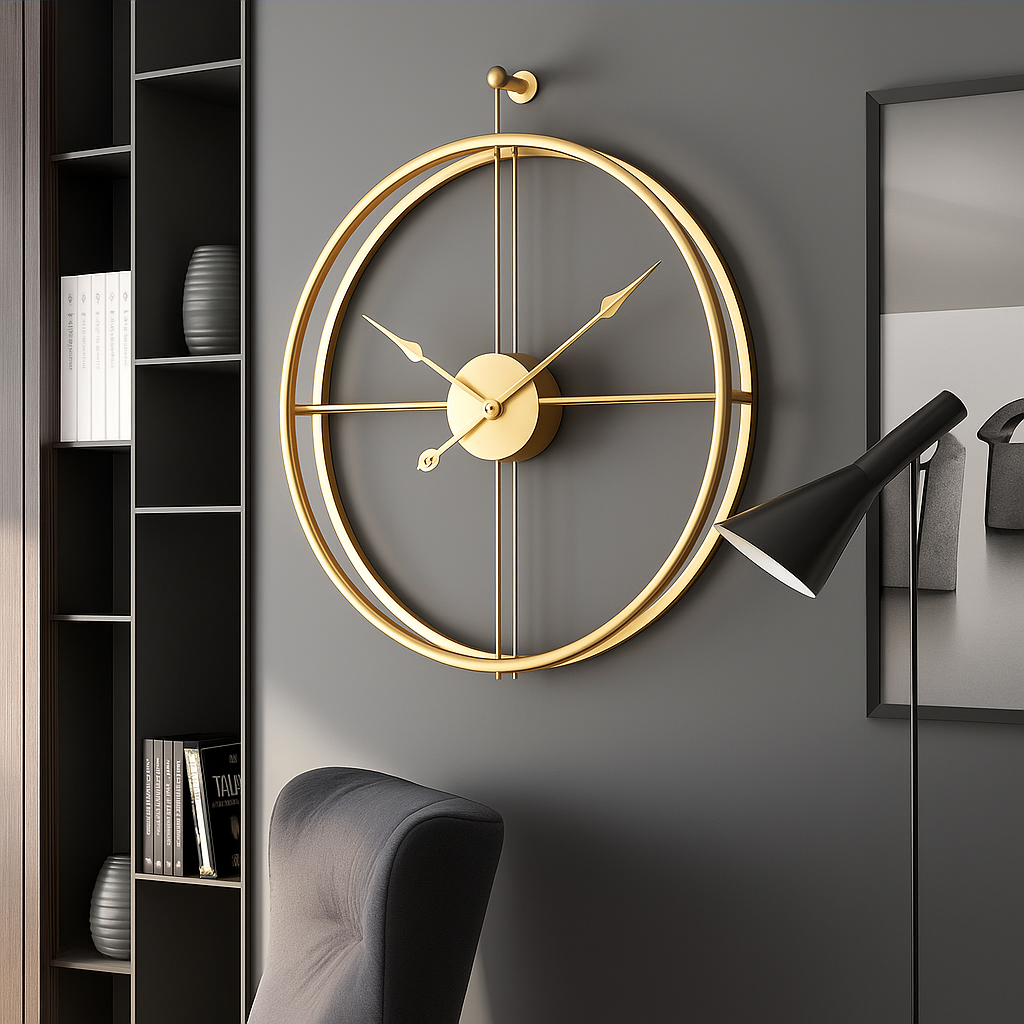 Vermilion Modern Wall Clock – Silent Quartz, Minimalist Design, 55/60 cm, Black/Gray