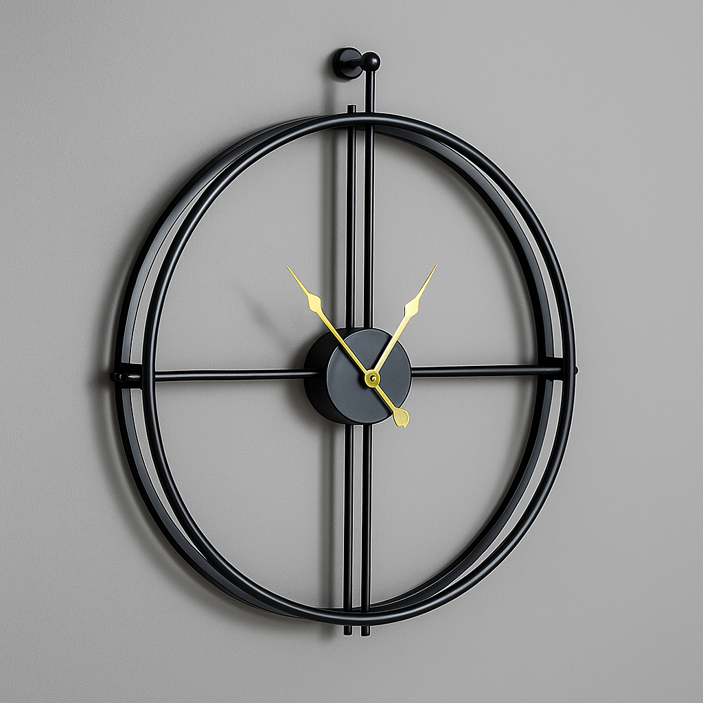 Vermilion Modern Wall Clock – Silent Quartz, Minimalist Design, 55/60 cm, Black/Gray