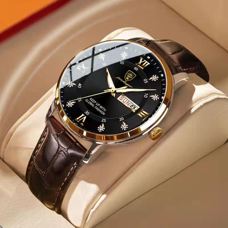 Waterproof Men's Wristwatch in Stainless Steel with Luminous Hands