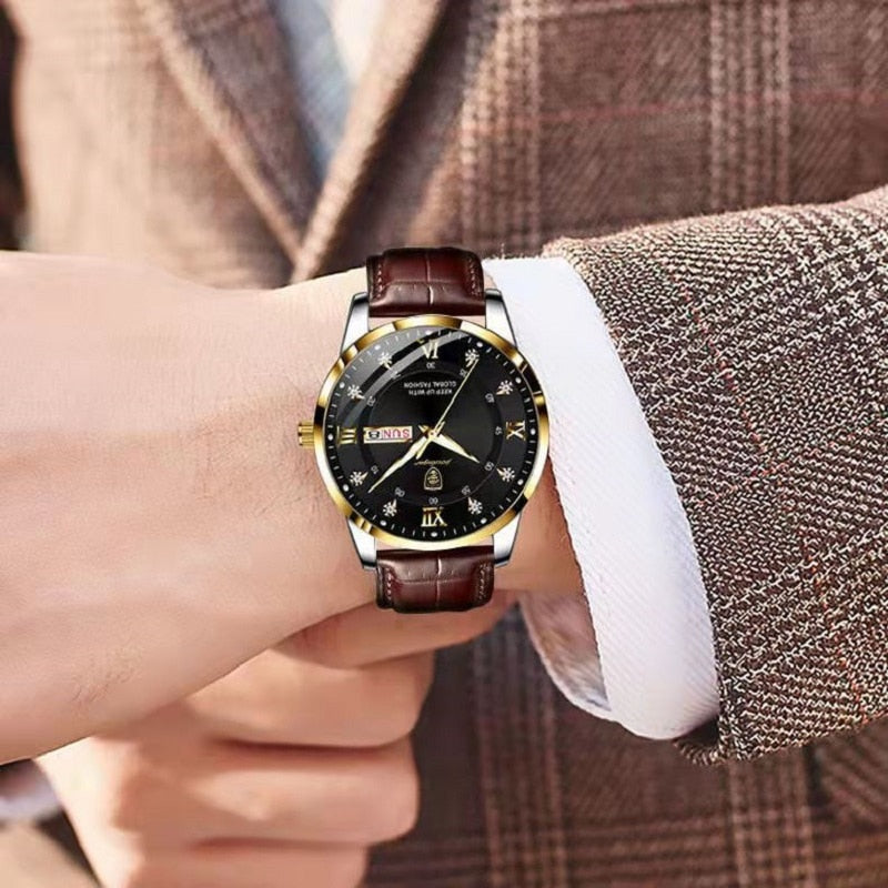 Waterproof Men's Wristwatch in Stainless Steel with Luminous Hands