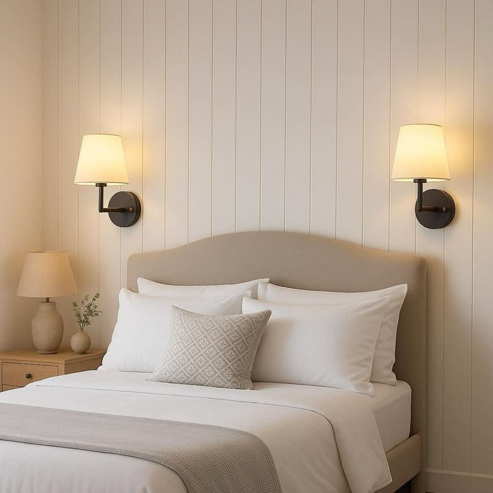 Wireless Wall Sconces with Dimming Capability and Fabric Shade – 3 Color Temperatures, Remote Control, 2 Pieces in a Pack for Bedroom and Hallway