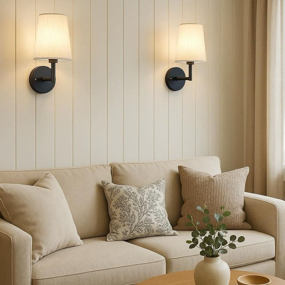 Wireless Wall Sconces with Dimming Capability and Fabric Shade – 3 Color Temperatures, Remote Control, 2 Pieces in a Pack for Bedroom and Hallway