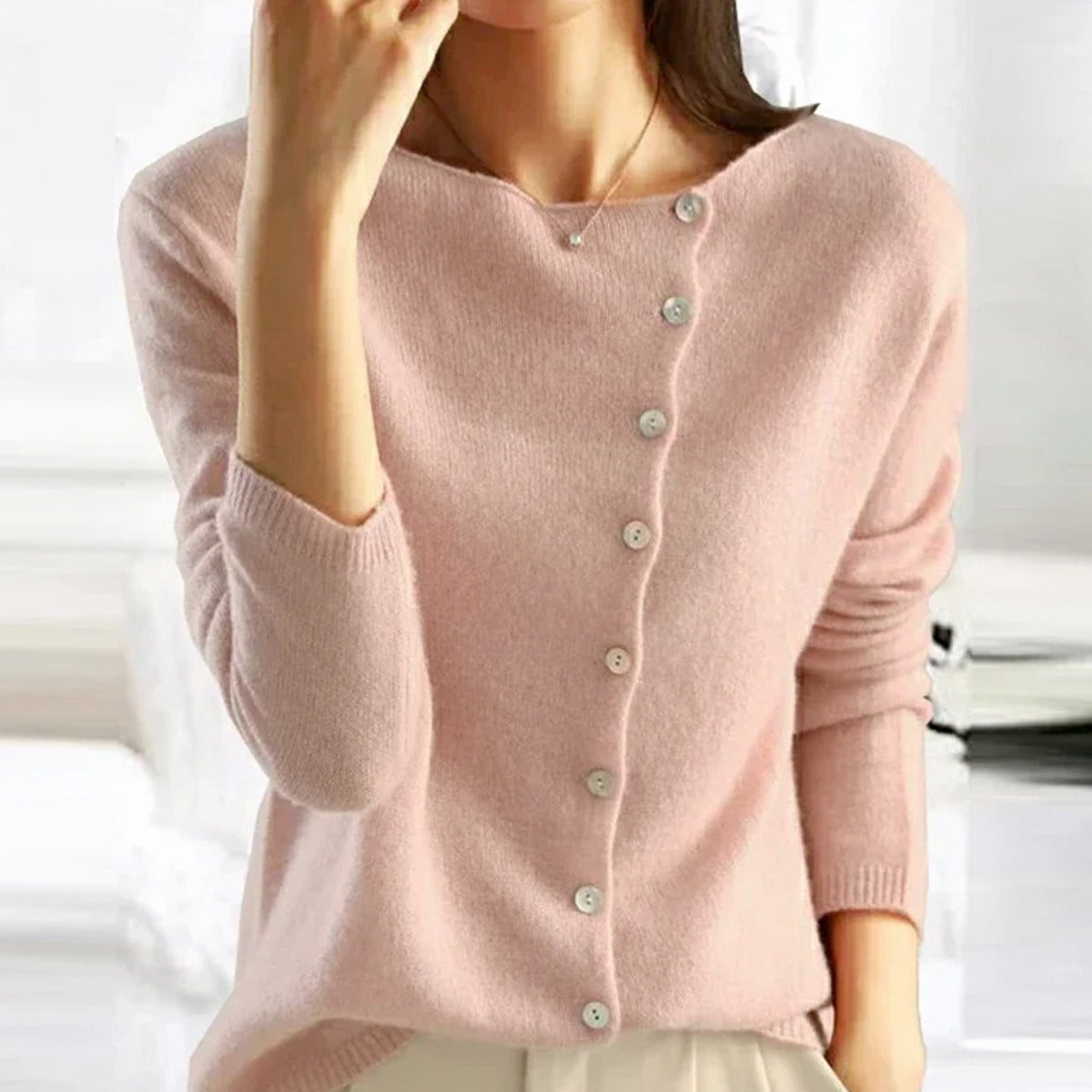 Women's Asymmetric V-Neck Long-Sleeve Button Cardigan Sweater