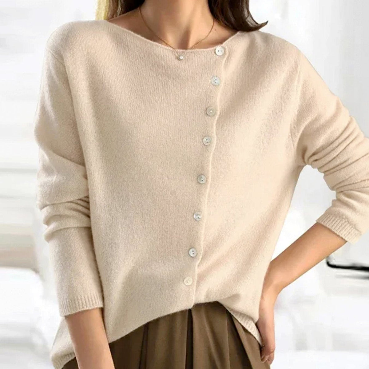 Women's Asymmetric V-Neck Long-Sleeve Button Cardigan Sweater