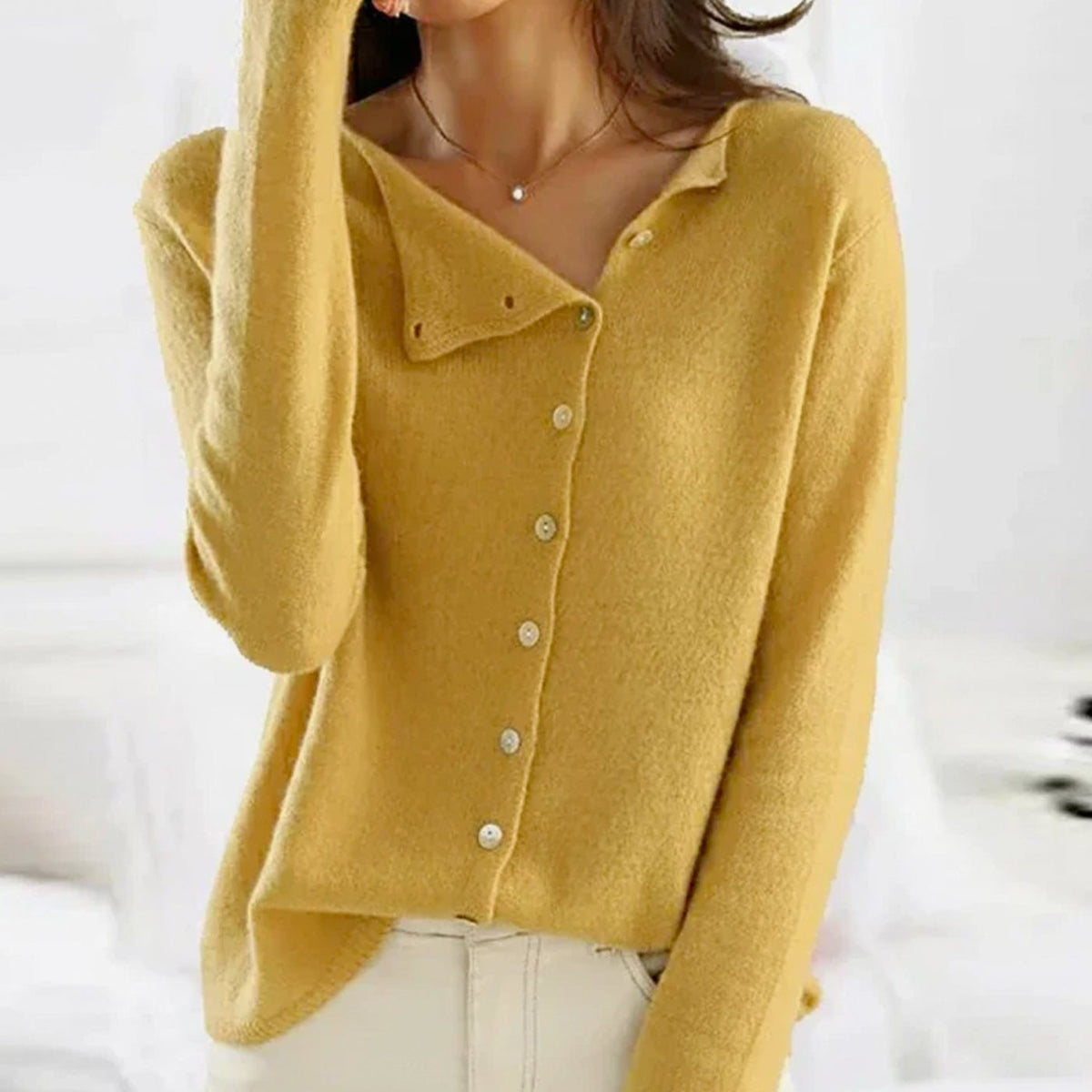 Women's Asymmetric V-Neck Long-Sleeve Button Cardigan Sweater