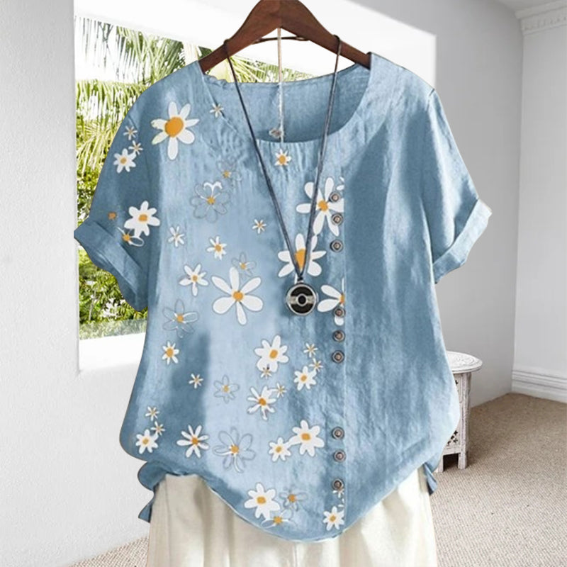 Women's Blouse with Peter Pan Collar and Floral Pattern