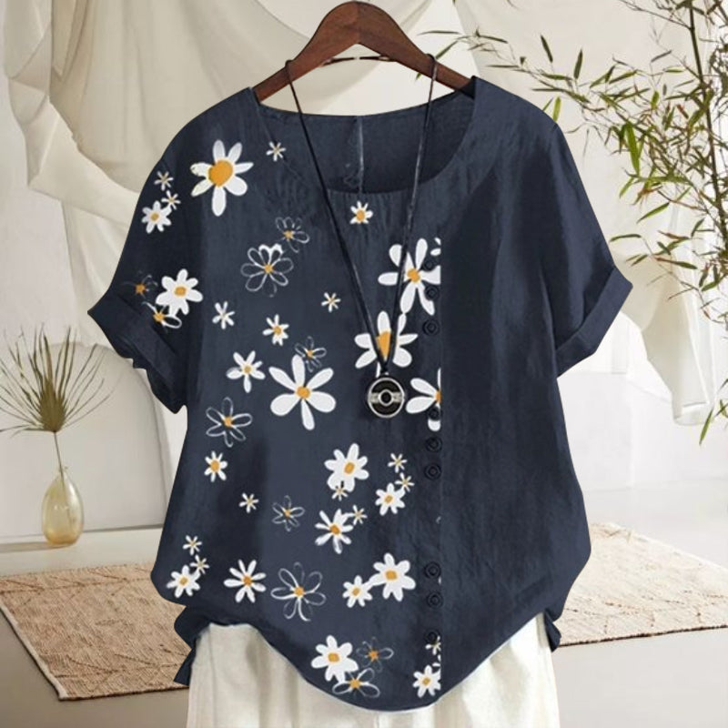 Women's Blouse with Peter Pan Collar and Floral Pattern
