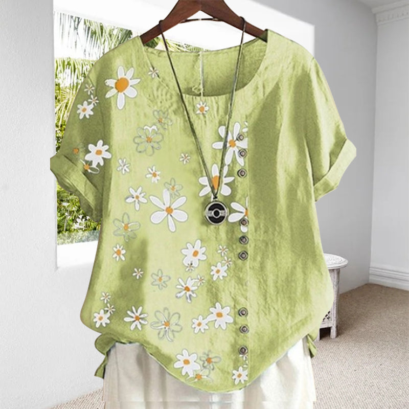Women's Blouse with Peter Pan Collar and Floral Pattern