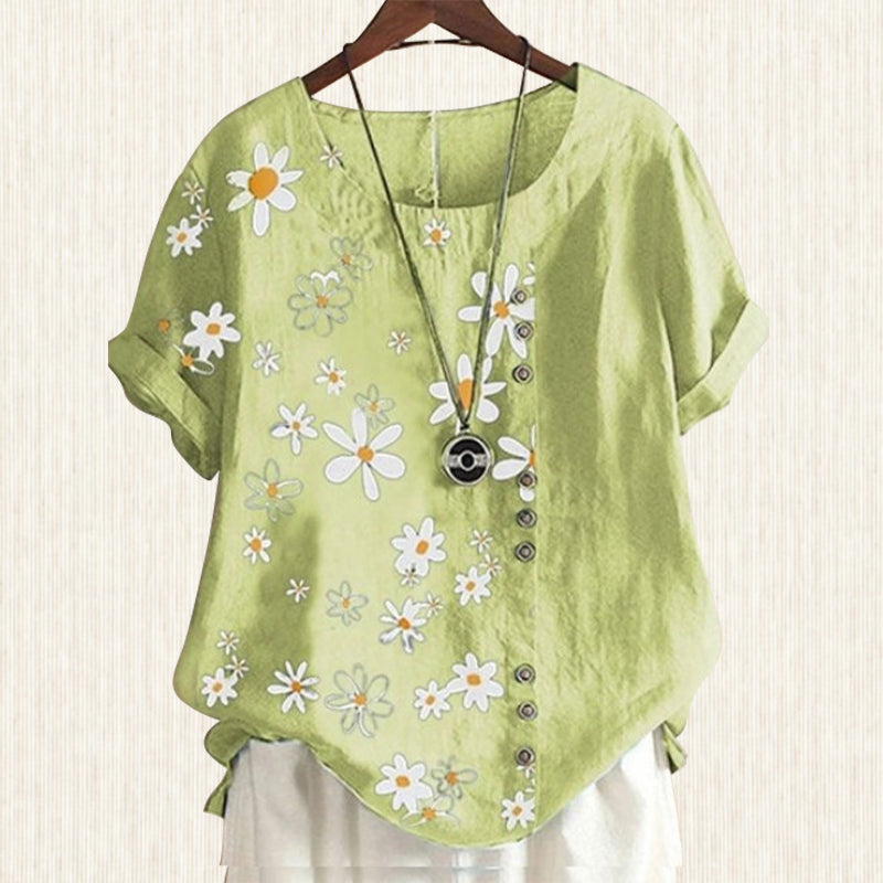 Women's Blouse with Peter Pan Collar and Floral Pattern