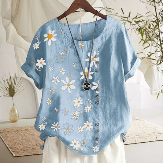 Women's Blouse with Peter Pan Collar and Floral Pattern