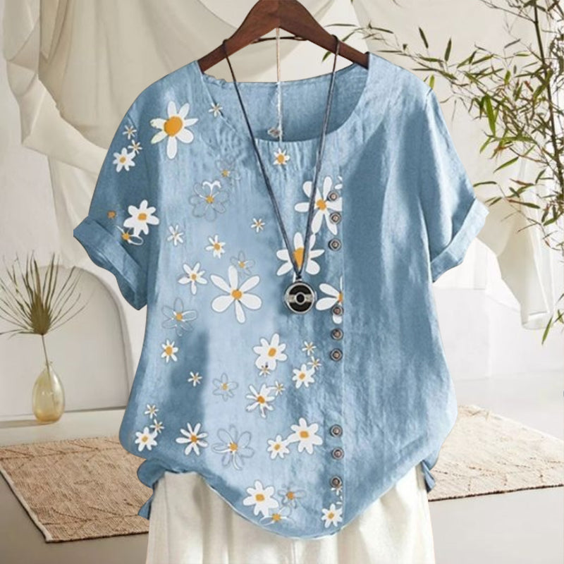 Women's Blouse with Peter Pan Collar and Floral Pattern