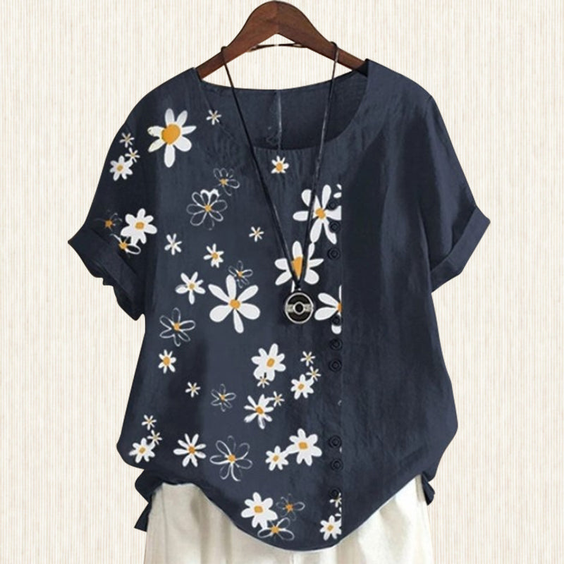 Women's Blouse with Peter Pan Collar and Floral Pattern