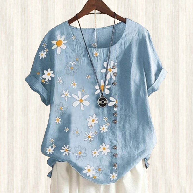 Women's Blouse with Peter Pan Collar and Floral Pattern