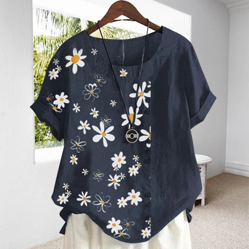 Women's Blouse with Peter Pan Collar and Floral Pattern