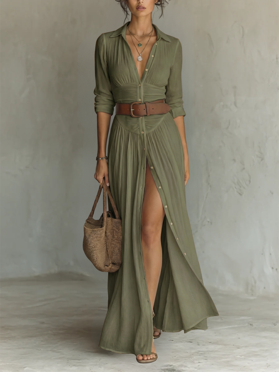 Women's Button-Down Maxi Shirt Dress