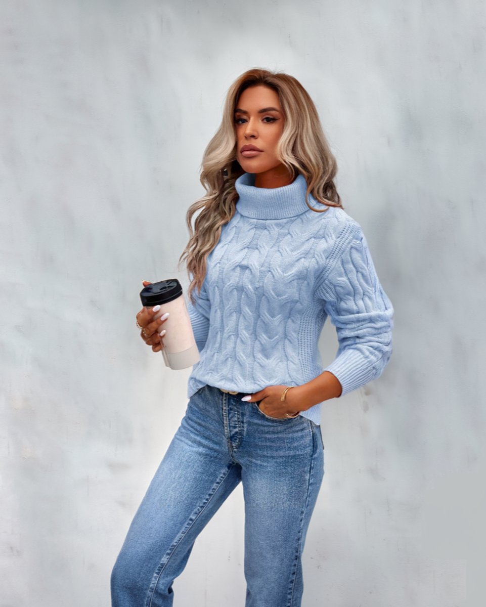 Women's Cable Knit Turtleneck Long-Sleeve Pullover Sweater