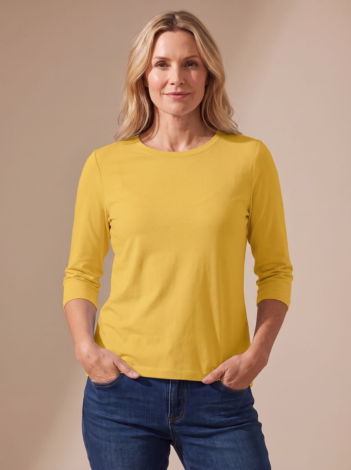 Women's Casual Solid Crew Neck 3/4 Sleeve Relaxed Top