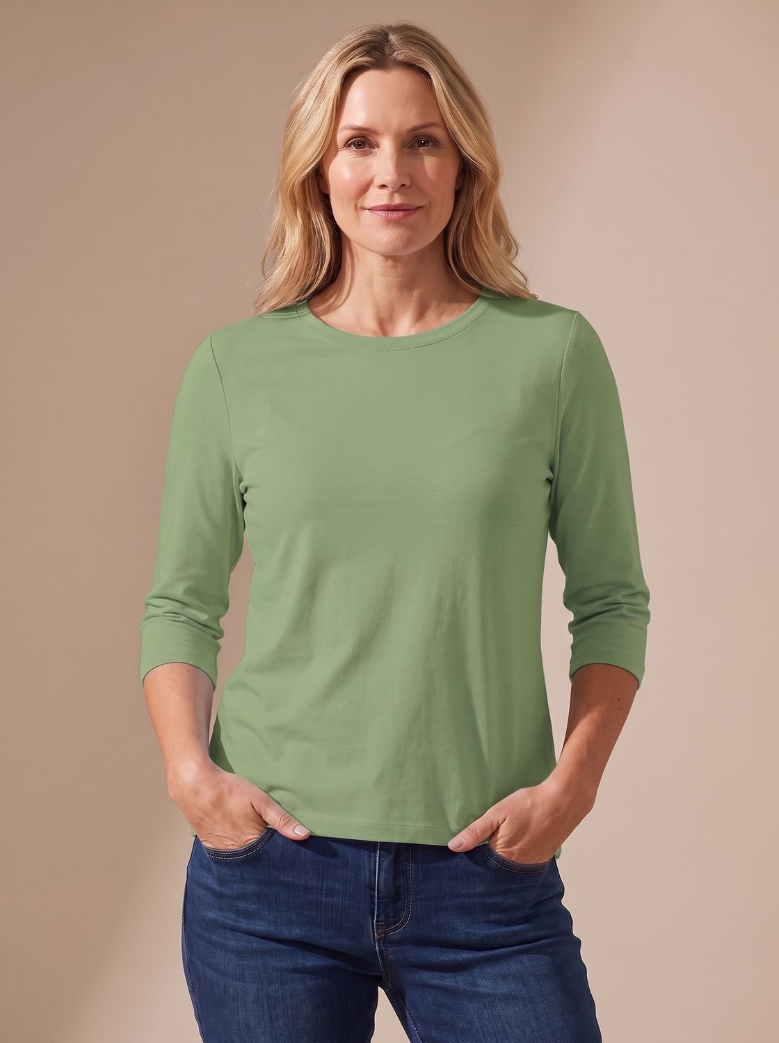 Women's Casual Solid Crew Neck 3/4 Sleeve Relaxed Top
