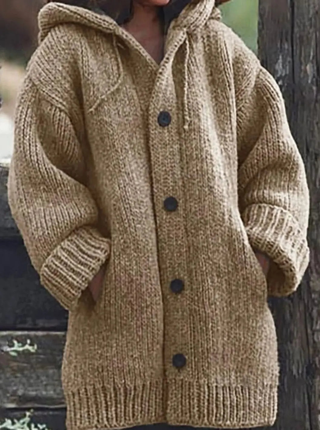 Women's Chunky Knit Hooded Oversized Cardigan
