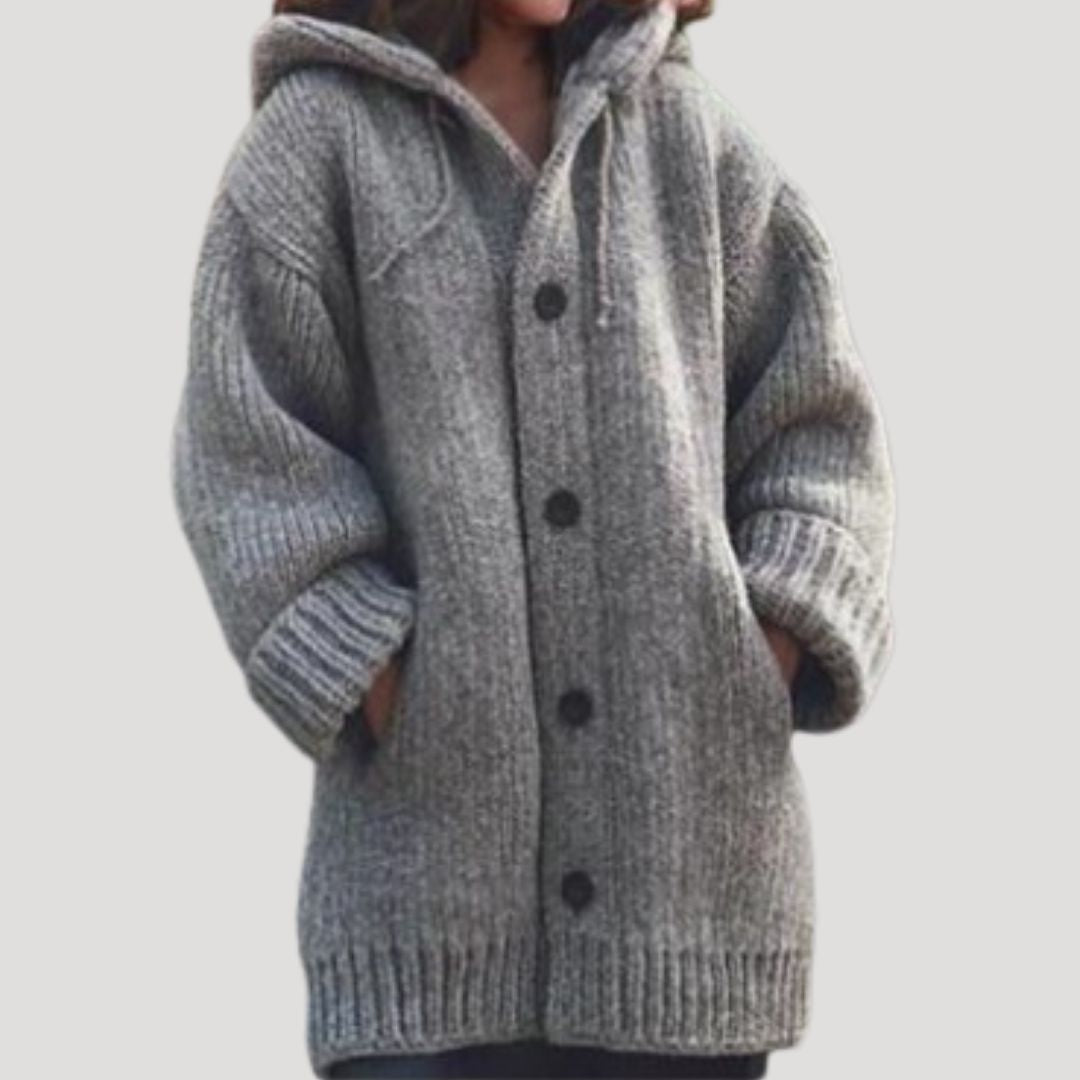Women's Chunky-Knit Wool Blend Winter Coat Cardigan with Button Closure and Deep Pockets