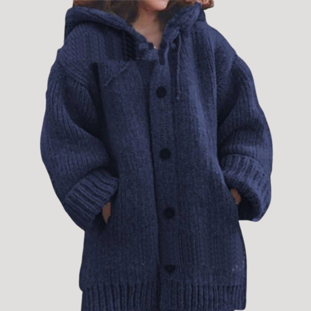 Women's Chunky-Knit Wool Blend Winter Coat Cardigan with Button Closure and Deep Pockets