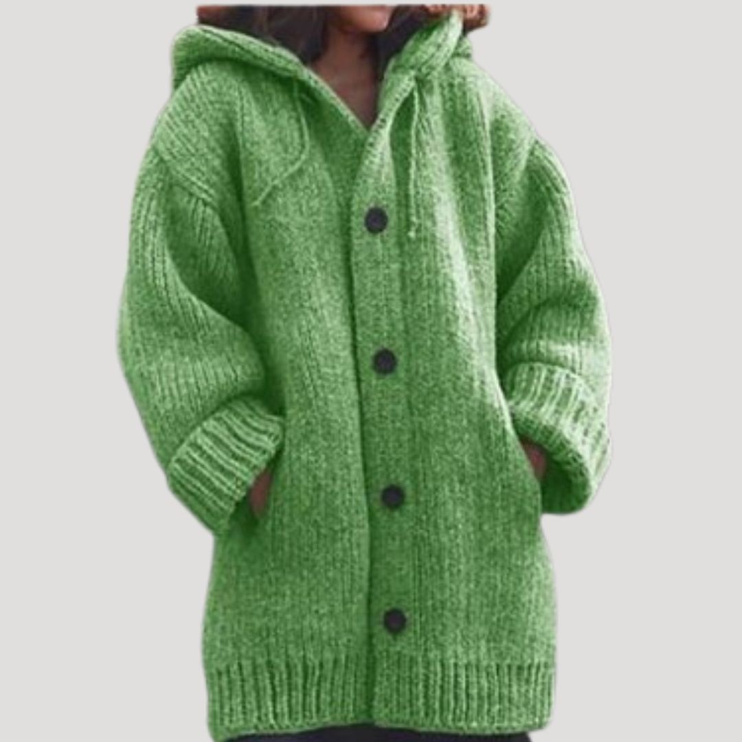Women's Chunky-Knit Wool Blend Winter Coat Cardigan with Button Closure and Deep Pockets