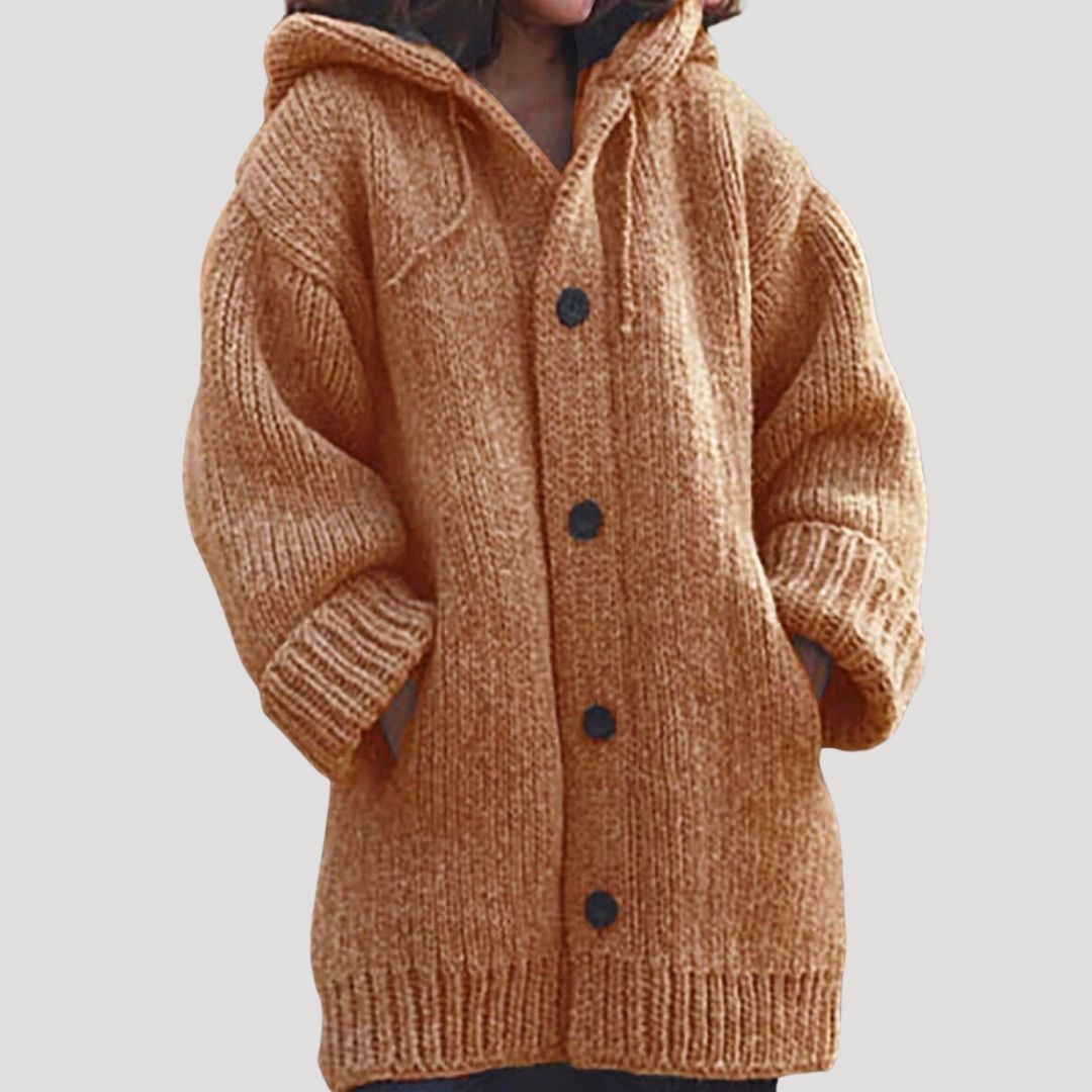 Women's Chunky-Knit Wool Blend Winter Coat Cardigan with Button Closure and Deep Pockets