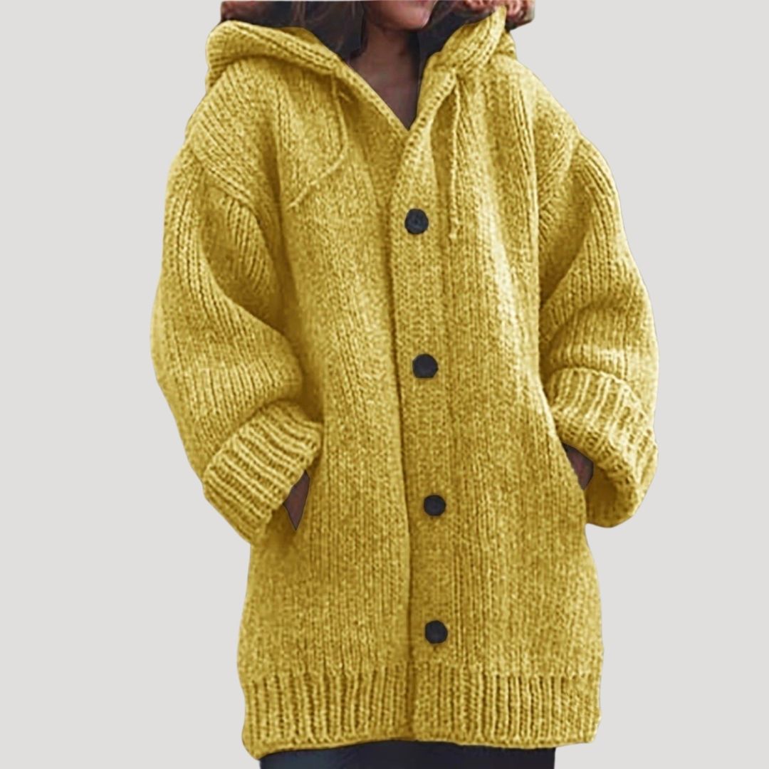 Women's Chunky-Knit Wool Blend Winter Coat Cardigan with Button Closure and Deep Pockets