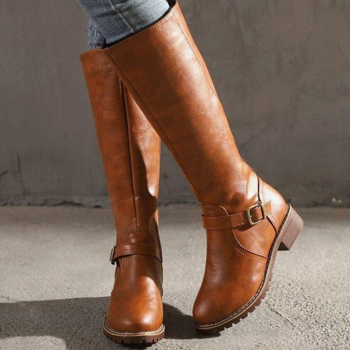 Women's Classic Buckle Side-Zip Knee-High Boots