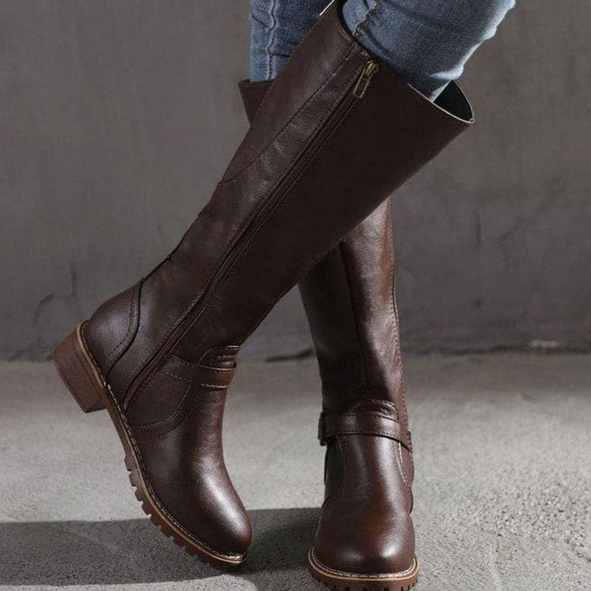 Women's Classic Buckle Side-Zip Knee-High Boots