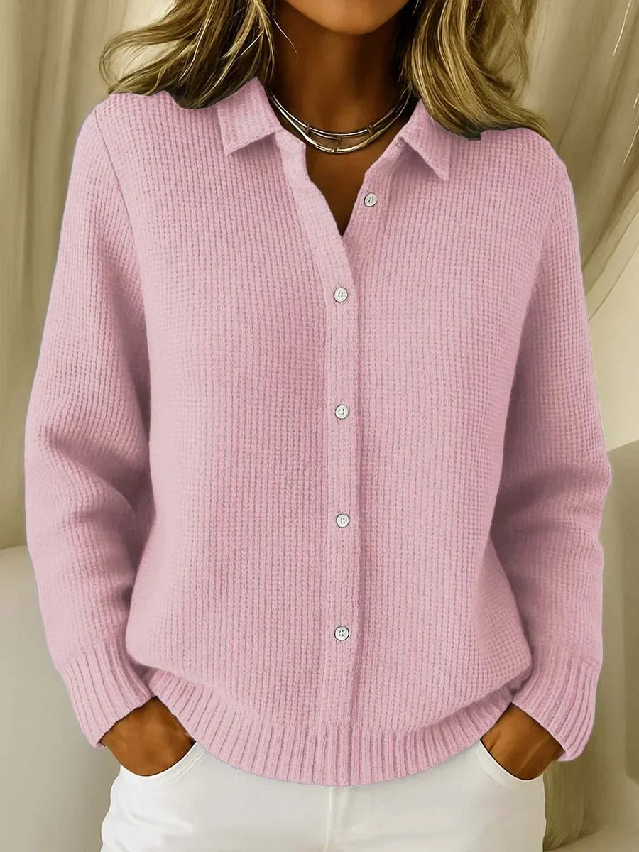 Women's Collared Button-Down Textured Knit Cardigan Sweater