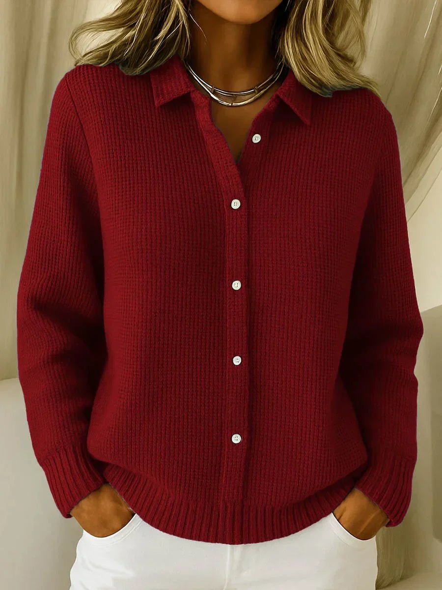 Women's Collared Button-Down Textured Knit Cardigan Sweater
