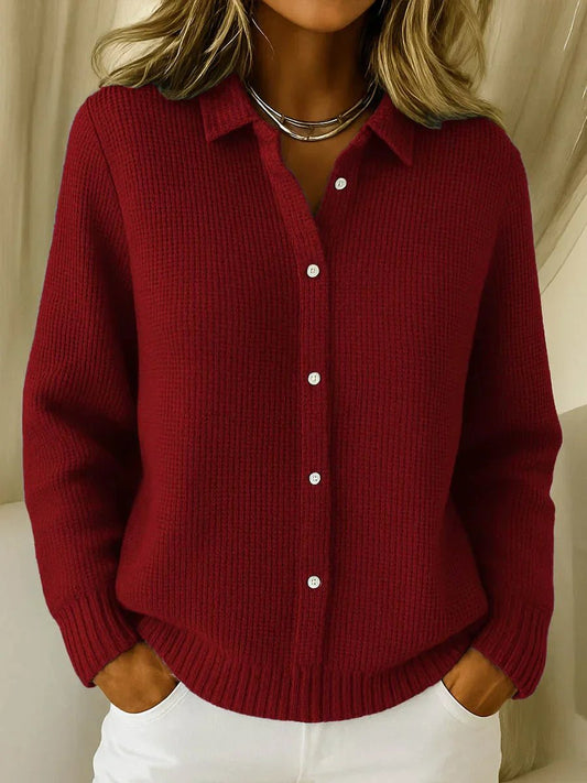 Women's Collared Button-Down Textured Knit Cardigan Sweater