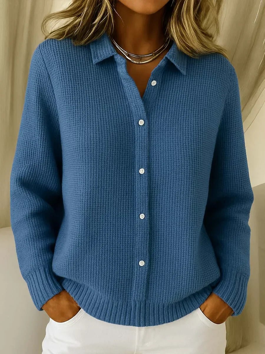 Women's Collared Button-Down Textured Knit Cardigan Sweater