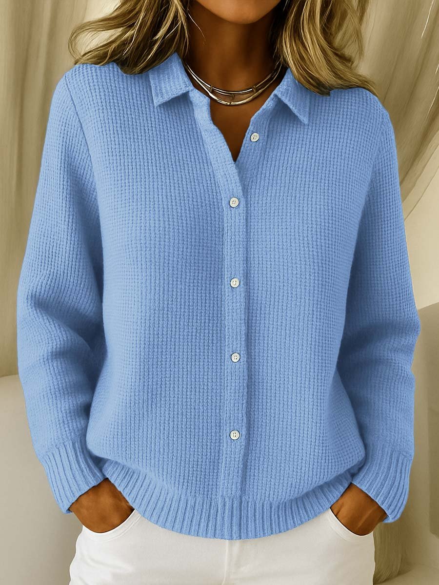 Women's Collared Button-Down Textured Knit Cardigan Sweater