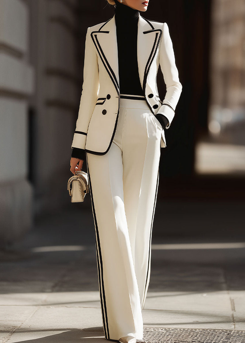 Women's Contrast Trim Double-Breasted Suit Set