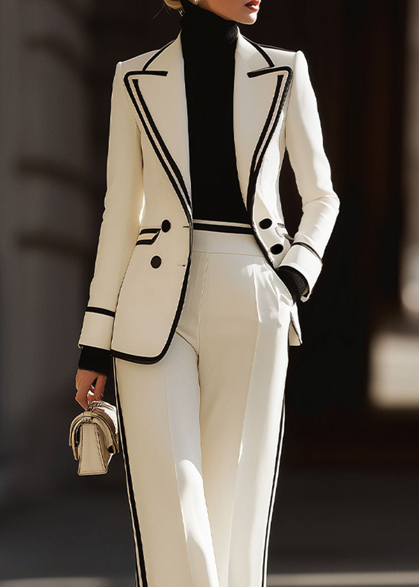 Women's Contrast Trim Double-Breasted Suit Set