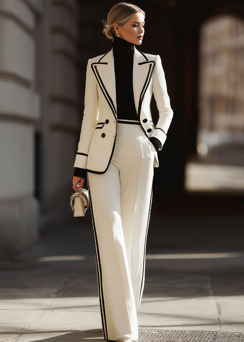 Women's Contrast Trim Double-Breasted Suit Set