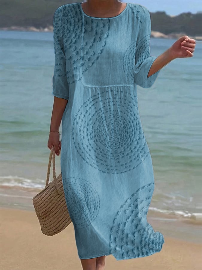 Women's Crew Neck A-Line Midi Dress