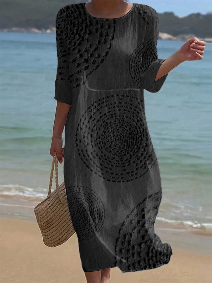 Women's Crew Neck A-Line Midi Dress