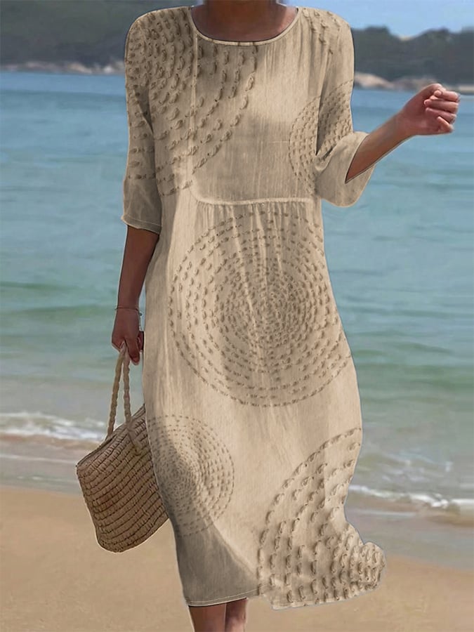 Women's Crew Neck A-Line Midi Dress