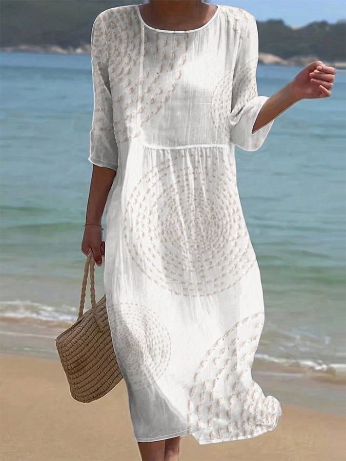 Women's Crew Neck A-Line Midi Dress