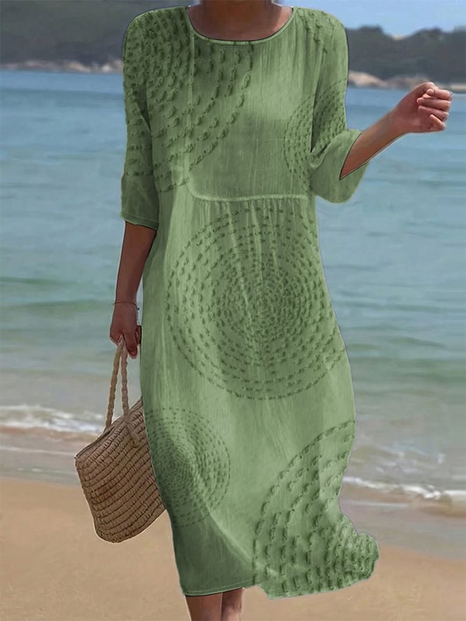 Women's Crew Neck A-Line Midi Dress