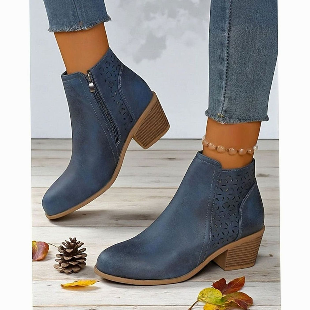 Women's Cutout Low Block-Heel Ankle Boots
